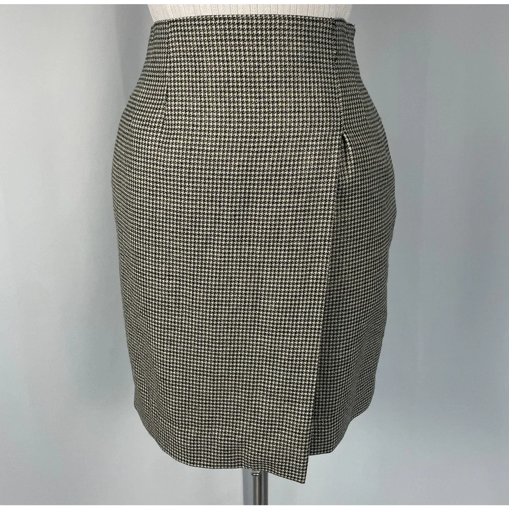 Vintage Talbots Pencil Skirt Size 6 Petite Black Gold Houndstooth Academia 90s